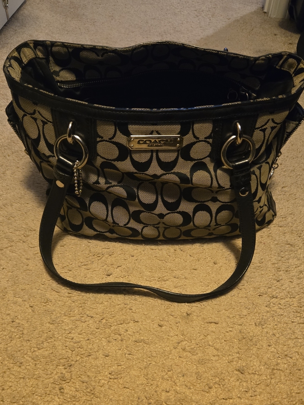 Coach Signature Jacquard Shoulder Bag in Black and Tan